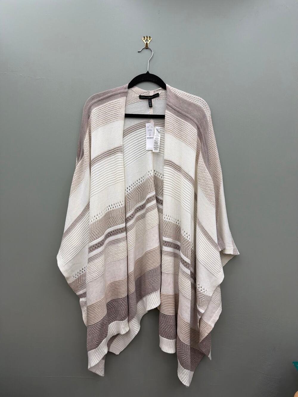 NWT White House Black Market Mixed Texture Ruana Poncho Neutral M/L